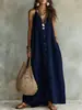 2026 Verão transfronteiriço europeu e americano novo vestido longo feminino de linho casual de cor sólida com botões moda
