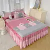 Saia de Cama Dupla Renda Transfronteiriça Conjunto de Três Peças Cobertura de Cama Espessa Antiderrapante Saia de Cama Cobertura de Cama de Peça Única Saia de Cama Atacado