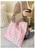 Bolso de Lona a Cuadros Doble Cara Simple Coreano, Bolso de Hombro Pequeño Fresco y Exquisito, Bolso para Estudiantes para la Clase y el Trayecto, Bolsa de Compras