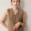 Colete Cardigan de Cashmere 100% Puro de Botão Único Feminino Outono Inverno Novo Gola V Sem Mangas Malha Suéter Emagrecedor Xale