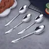 Cuchara de Acero Inoxidable Espesor Largo Mango Cuchara para Sopa Cuchara para Sandía Cuchara Puntiaguda Cuchara Flor de Rosa Cuchara de Cantina para Arroz Uso Comercial