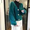 2025 Novo Estilo Coreano Solto Gola V Pelúcia Imitação de Visom Cardigã de Tricô de Alta Qualidade Jaqueta Suéter para Mulheres com Estilo Relaxado