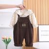 Pantalones de tirantes para niña, otoño 2023, manga larga, nuevo conjunto de dos piezas con camisa floral estilo occidental para niña.