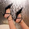 Sandalias Romanas Huecas de Nuevo Estilo Primavera 2025 Transfronterizas Punta Estilete Zapatos de Mujer Moda Europea y Americana Tacones Altos de Punta