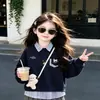 Conjunto Otoñal de Dos Piezas para Niña: Conjunto de Sudadera Informal de Moda con Retazos y Falda Plisada para Estudiantes de Secundaria