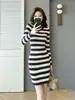 Ropa de mujer transfronteriza: El vestido de punto bodycon elegante a rayas de manga larga más vendido de Amazon estilo Chanel