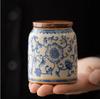 Pequeño Recipiente Sellado de Cerámica Portátil para Té con Diseño de Loto y Kiln Ru Azul y Blanco, Recipiente de Té Esmaltado de Alta Gama para el Hogar