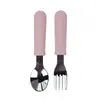 Cuchara Tenedor de Silicona Acero Inoxidable para Bebé Mango Rayado de Silicona Tenedor Cuchara de Acero Inoxidable Tenedor Cuchillo y Tenedor Vajilla de Silicona de Grado Alimenticio