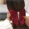 Horquilla de Primavera Satén Rojo Lazo Grande Horquilla para el Cabello para Mujer Ponda Clip Tocado Nupcial pinza para el cabello