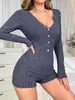 Macacão Casual Slim Fit de Tricô Canelado Feminino Outono e Inverno Europeu e Americano Transfronteiriço