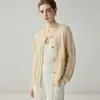 Cárdigan 100% cachemir puro para mujer, suéter de punto de cuello redondo, top casual holgado de otoño e invierno, abrigo grueso, cálido