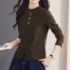 Moda Gestante Top Base com Fenda para Mulheres Outono Inverno Roupa Íntima Pequeno Top de Lã Manga Longa Camiseta Estilosa Irregular