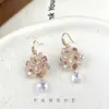 Brincos de Gancho Coloridos com Flor de Diamante, Gota d'Água, Zircônia e Franja, Modernos, Únicos e Bonitos, Estilo de Férias, Brincos de Luxo Leve e de Alta Qualidade
