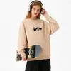 Sudadera de Algodón Pesado para Parejas, Corte Holgado, Cuello Redondo, Sin Capucha, Pulóver, Versátil, Cálida, Prenda Superior Estampada para Otoño e Invierno
