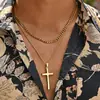 Acessórios Europeus e Americanos Colares Colar com Pingente de Cruz Lisa em Aço Inoxidável Joias Masculinas PN2045