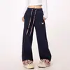 Pantalones de chándal con estampado de Dachshund, patchwork a cuadros estilo americano y dobladillos enrollados, pantalones casuales holgados de pierna ancha hasta el suelo para mujer