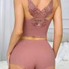 Pijama Sexy de Tirantes con Mangas Cortas Volantes Transfronterizo para Mujer, Shorts de Borde Retorcido Rayados Verticales, Ropa de Casa Casual Simple de Estilo Europeo y Americano para Mujer