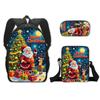 2024 Nova Mochila Escolar de Estudante do Papai Noel Transfronteiriça Poliéster Camada Única Estojo Quadrado Bolsa de Ombro Conjunto Portátil de Três Peças