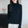 Suéter de Tricô Gola Alta Meia Manga Algodão Puro Outono/Inverno 2026 Feminino Cor Sólida Canelado Slim Fit Camisa Base Top