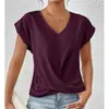 2026 Amazon Venda Quente Transfronteiriça Camiseta Lisa Gola V Elegante Manga Curta Slim Fit Primavera/Verão Roupas Femininas em Estoque