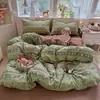 Juego de ropa de cama fresco y sencillo para dormitorio, agradable para la piel y suave, gasa abullonada, juego minimalista de cuatro piezas