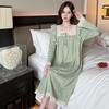 Algodão Jacquard Feminino Primavera Outono Estilo Princesa Doce Manga Longa Midi Camisola Plus Size Roupa de Dormir Casual Doce Roupa de Casa