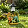 Estátua Criativa de Dinossauro Lâmpada Hexagonal Ornamento Jurássico Lâmpada Solar Externa Decoração de Jardim e Pátio
