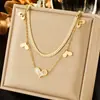 Collar Colgante Redondo de Moda para Mujer Cadena Apilable de Doble Capa Retro Acero Inoxidable Chapado en Oro Cadena para Clavícula con Sentido de Alta Gama