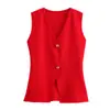 Ropa de Verano para Mujer Estilo Europeo 2026 Chaleco de Punto Decorado con Botones Dorados Estilo Top 2038