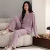 Pijama de Algodão Puro Manga Longa Plus Size para Mulheres 2026 Novo Estilo Confortável Todo Algodão Simples Roupa de Casa Conjunto Casual