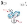 Conector europeo y americano viento cuerpo de aleación de titanio F136 tornillo interior perforante serpiente pendiente de circón G23 titanio labio clavo joyería para oreja