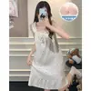 Vestido Midi de Algodão Nuvem Novo de Verão com Cinto Removível, Decoração de Laço Borboleta Acolchoado, Roupa de Casa, Roupa Externa, Vestido Pijama
