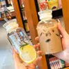Venta al por mayor Spot Taza de Vidrio Resistente a Altas Temperaturas Transparente para Niñas Simple Escala de Tiempo Botella de Agua con Popote Taza para Bebidas Té con Leche