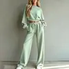 Outono 2026 Novo Conjunto Transfronteiriço Europeu e Americano Feminino Casual Estilo Simples Suéter de Manga Curta/Longa + Calça de Pernas Largas
