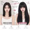 Cabelo Longo Liso Preto Natural Cruzado Japonês Coreano Mulher Franja Lateral Fibra Química Seda de Alta Temperatura Peruca Diária de Deslocamento Alto Nível