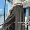 Pantalones cropped de cintura alta y pierna ancha para mujer, nuevo estilo de otoño, pantalones casuales holgados, efecto adelgazante, pantalones de traje de pierna recta