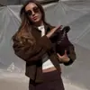 ZA AliExpress Venda Quente Comércio Exterior Transfronteiriço Estilo Europeu e Americano Jaqueta Bomber de Couro Camurça Feminina com Bolso Embellished