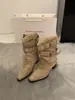 Botas Maillard 2026 Nuevo Otoño Nicho Retro Hebilla de Cinturón Punta Fina Tacón Grueso Botines Apilables para Mujer
