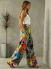 2026 Pantalones Deportivos Casuales Transfronterizos de Amazon Estampado de Plantas Europeo y Americano Cintura Ajustable Holgada Pantalones Largos de Pierna Ancha