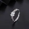 Anillo Cruzado Esmalte Serpiente Pareja Espina Flor de Cuatro Hojas Corona Abierta Mariposa Diamante Tulipán Sirena