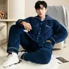 Pijama de coralina de invierno para hombre, tres capas de algodón acolchado con forro polar de franela, traje cálido para el hogar de otoño e invierno