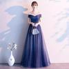 Vestido de noche estrellado para mujer, nuevo vestido de noche de banquete adelgazante con hombros descubiertos y degradado, vestido de anfitriona de dulce sueño