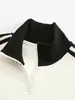 Chamarra de color bloque estilo universitario Hanlu con cuello alto para hombre, cárdigan deportivo casual de moda otoñal, sudadera para pareja