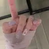 Ling Luo OriginalRoxo claro doce e suave com brilho de bolinhas e estrelas estilo gatinho iluminador unhas postiças artesanais para venda no atacado