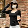 Camiseta feminina de manga longa para outono e inverno, design justo ao corpo, sem costas, sexy, top interno moderno, camisa base slim fit da moda para mulheres