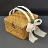 Caja de Regalo de Boda de Mimbre Caja Vacía Cesta Tejida a Mano con Tapa Caja de Dulces para Dama de Honor Cesta de Bambú Caja de Regalo