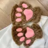 Guantes de Invierno Lindos de Dibujos Animados de Pata de Gato sin Dedos para Niñas, Guantes Cálidos de Felpa, Guantes Gruesos de Pata de Oso Peluda de Medio Dedo
