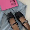 Sapatilhas prateadas estilo bailarina de bico quadrado e boca baixa para mulheres 2025 novo verão vestido vintage sapatos Mary Jane
