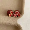Aretes de Flor de Circonita Roja y Perla para Mujer, Uso Frontal y Trasero, Personalizados, Lujo Ligero, Únicos, Modernos, Tendencia, Versátiles