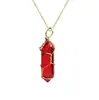 Pendente de Bala para Drenagem de Lives do TikTok Colar de Pedra Natural Coluna Hexagonal Enrolada com Fio de Cobre Ágata Cristal